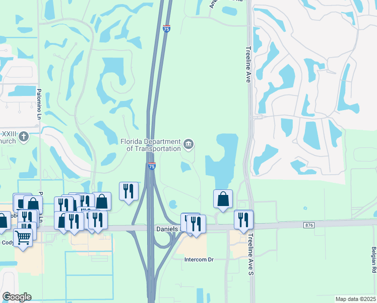 map of restaurants, bars, coffee shops, grocery stores, and more near 10041 Daniels Parkway in Fort Myers