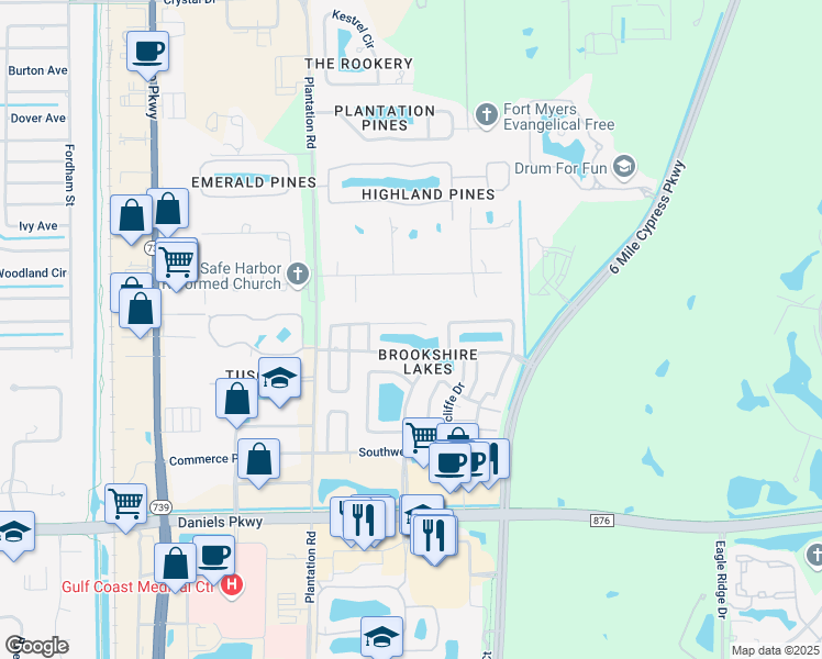 map of restaurants, bars, coffee shops, grocery stores, and more near 6740 Saint Ives Court in Fort Myers