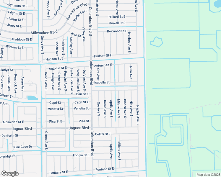 map of restaurants, bars, coffee shops, grocery stores, and more near 1219 Bari Street East in Lehigh Acres