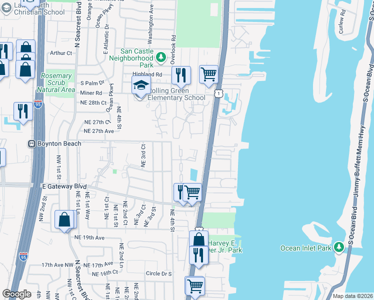 map of restaurants, bars, coffee shops, grocery stores, and more near 6 Crossings Circle in Boynton Beach