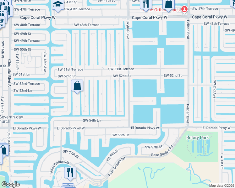 map of restaurants, bars, coffee shops, grocery stores, and more near 5305 Southwest 8th Place in Cape Coral