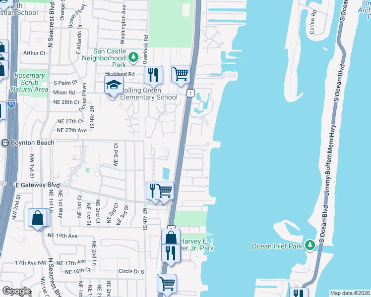 map of restaurants, bars, coffee shops, grocery stores, and more near 603 Windward Circle in Boynton Beach