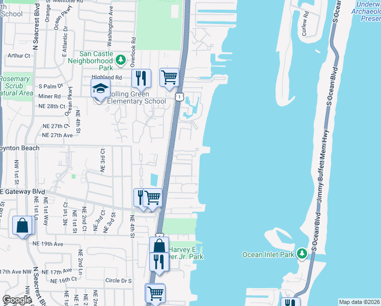 map of restaurants, bars, coffee shops, grocery stores, and more near 613 Windward Circle North in Boynton Beach