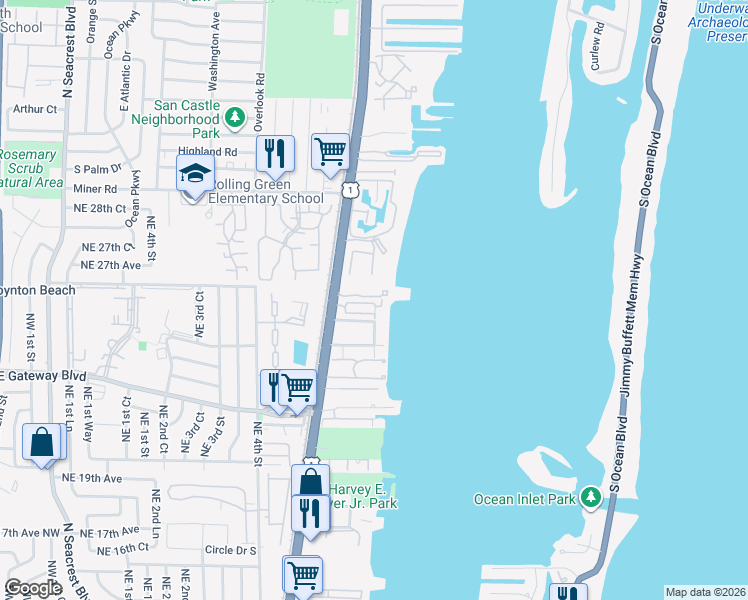 map of restaurants, bars, coffee shops, grocery stores, and more near 623 Windward Circle in Boynton Beach