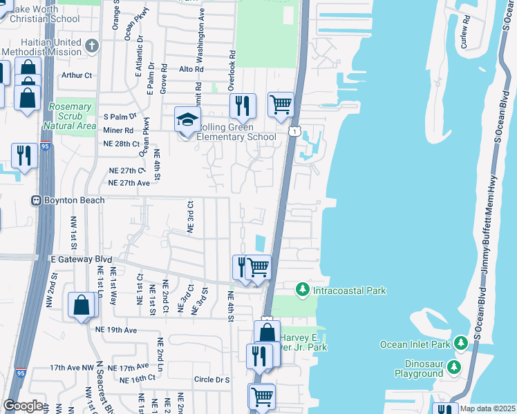 map of restaurants, bars, coffee shops, grocery stores, and more near 12 Crossings Circle in Boynton Beach