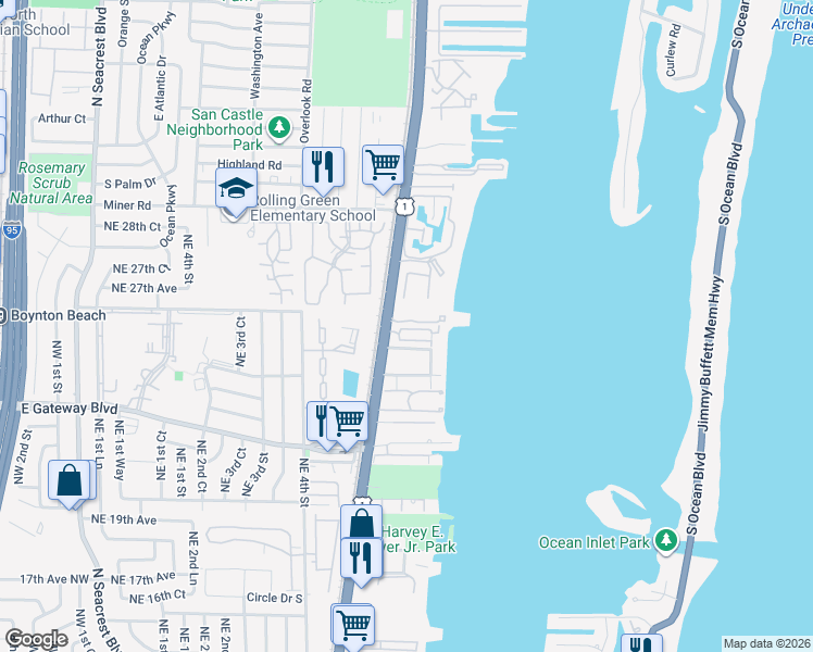 map of restaurants, bars, coffee shops, grocery stores, and more near 2626 U.S. 1 in Boynton Beach