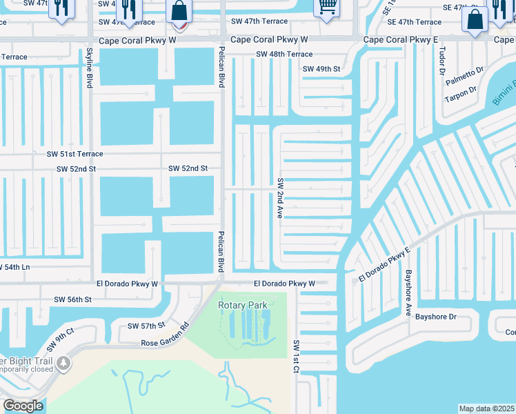 map of restaurants, bars, coffee shops, grocery stores, and more near 5305 Southwest 2nd Place in Cape Coral