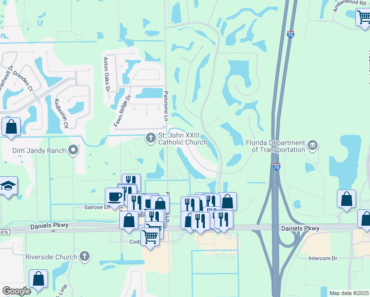map of restaurants, bars, coffee shops, grocery stores, and more near 9280 Triana Terrace in Fort Myers