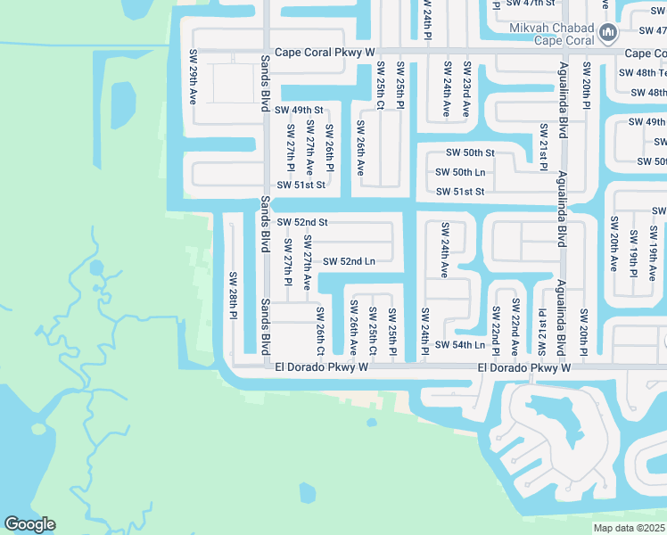 map of restaurants, bars, coffee shops, grocery stores, and more near 2612 Southwest 52nd Lane in Cape Coral