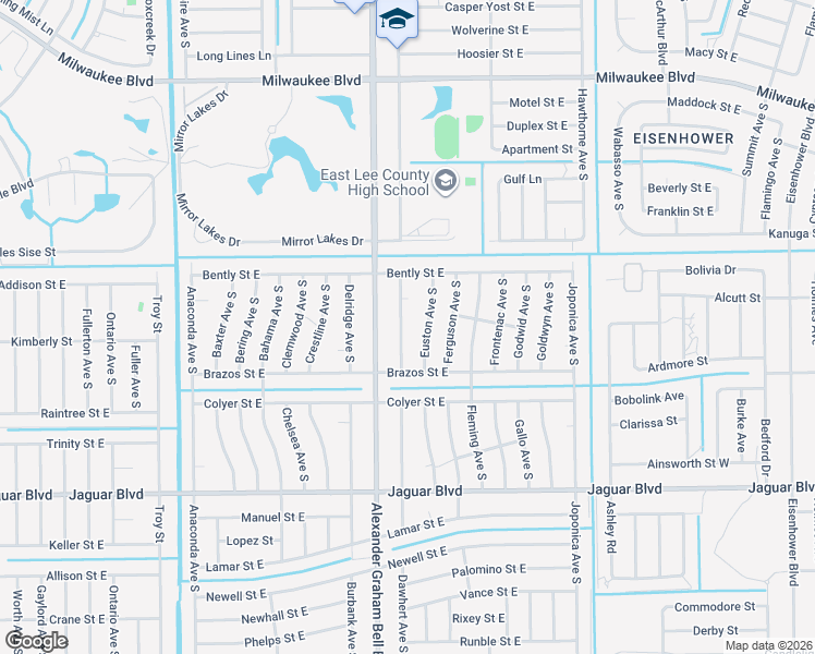map of restaurants, bars, coffee shops, grocery stores, and more near 726 Euston Avenue South in Lehigh Acres