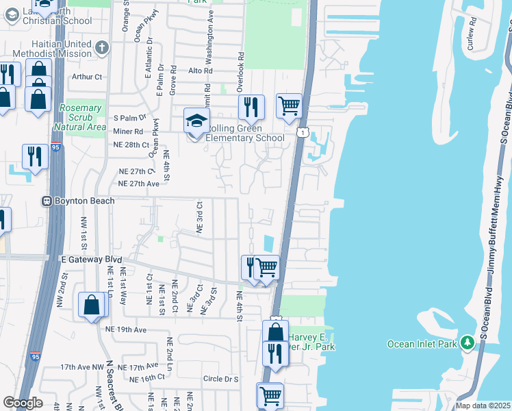 map of restaurants, bars, coffee shops, grocery stores, and more near 1 Crossings Circle in Boynton Beach