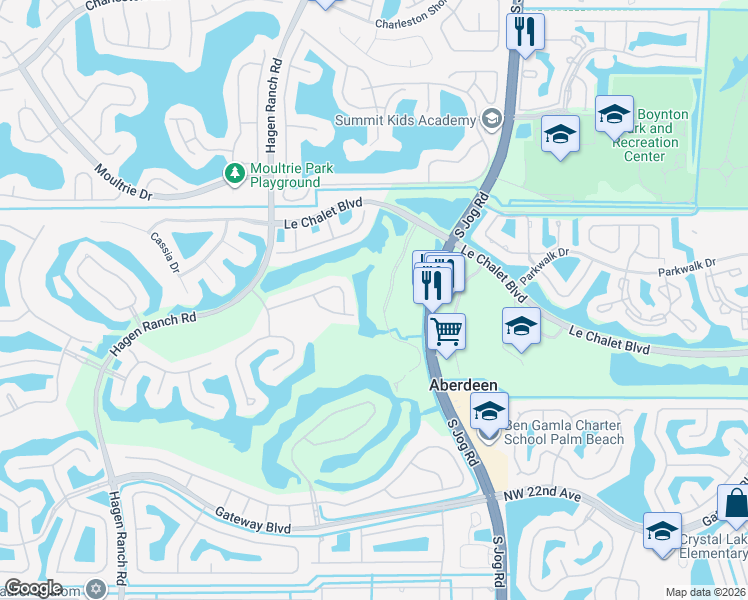 map of restaurants, bars, coffee shops, grocery stores, and more near 8081 Aberdeen Drive in Boynton Beach