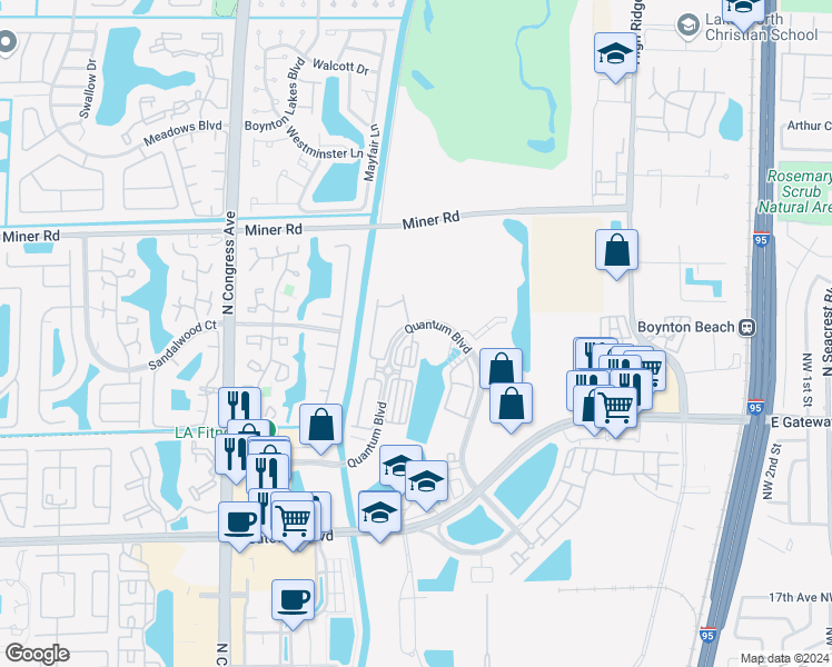 map of restaurants, bars, coffee shops, grocery stores, and more near 3128 North Greenleaf Circle in Boynton Beach