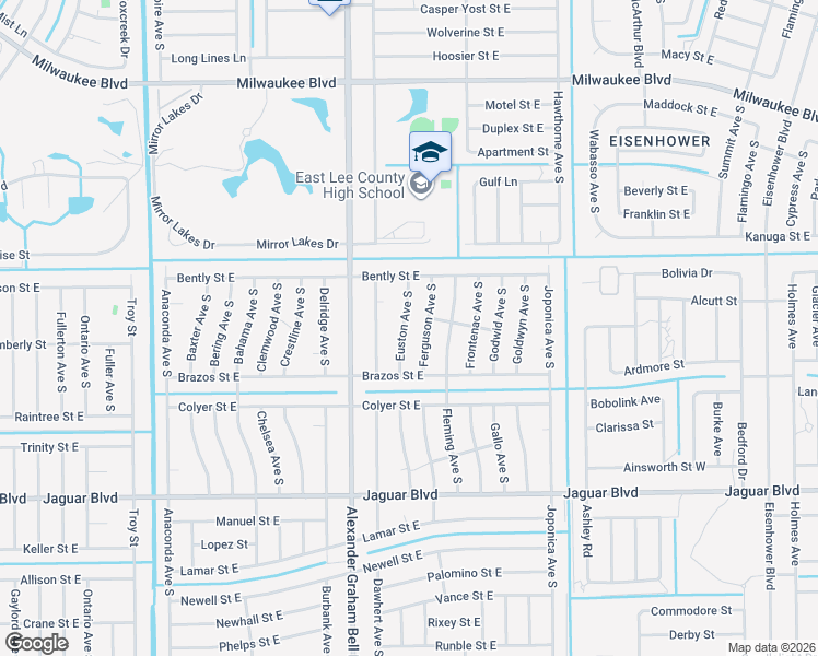 map of restaurants, bars, coffee shops, grocery stores, and more near 721 Euston Avenue South in Lehigh Acres