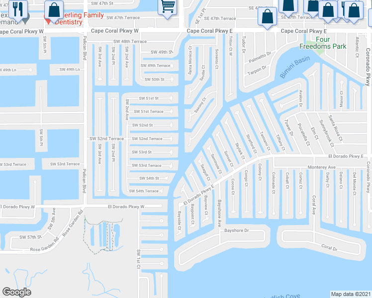 map of restaurants, bars, coffee shops, grocery stores, and more near 5091 Sorrento Court in Cape Coral