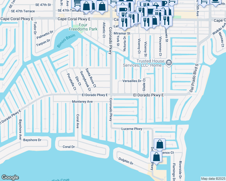 map of restaurants, bars, coffee shops, grocery stores, and more near 814 El Dorado Parkway East in Cape Coral