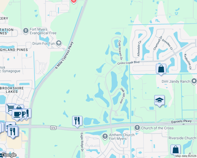 map of restaurants, bars, coffee shops, grocery stores, and more near 13133 Cross Creek Court in Fort Myers