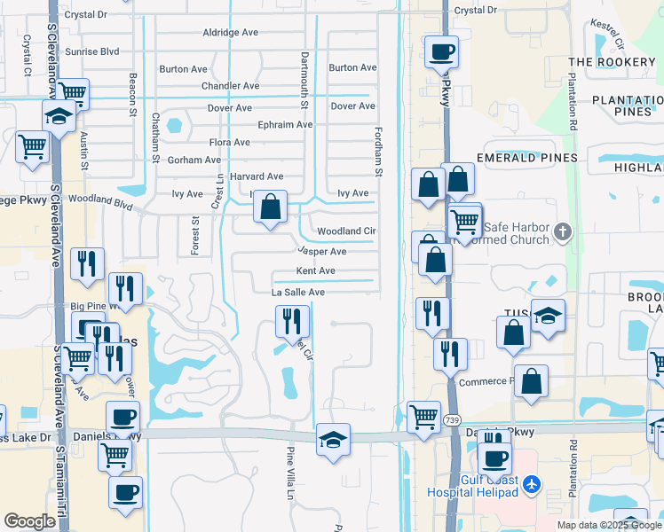 map of restaurants, bars, coffee shops, grocery stores, and more near 2413 Kent Avenue in Fort Myers