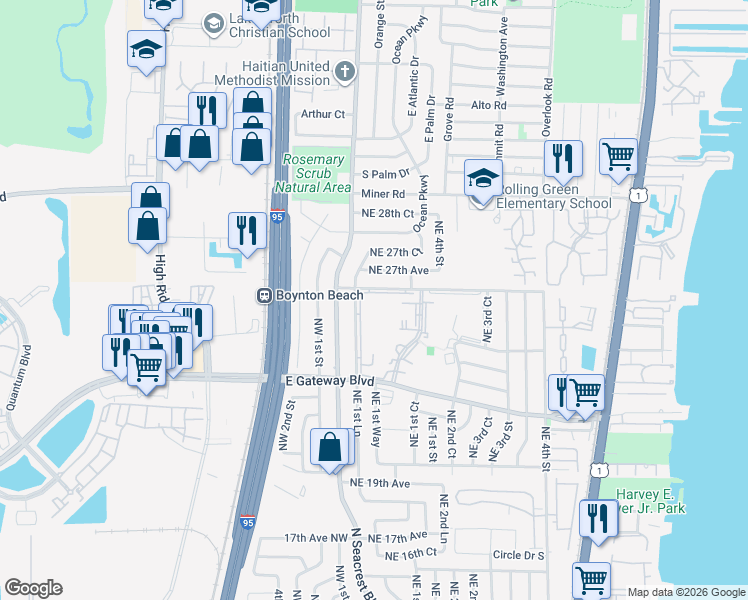 map of restaurants, bars, coffee shops, grocery stores, and more near 230 Northeast 26th Avenue in Boynton Beach