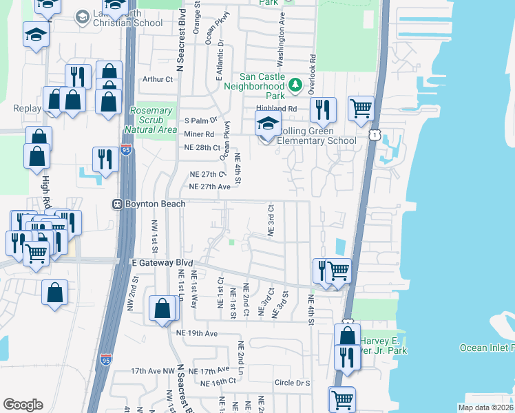 map of restaurants, bars, coffee shops, grocery stores, and more near 330 Northeast 26th Avenue in Boynton Beach
