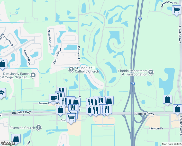 map of restaurants, bars, coffee shops, grocery stores, and more near 9280 Triana Terrace in Fort Myers