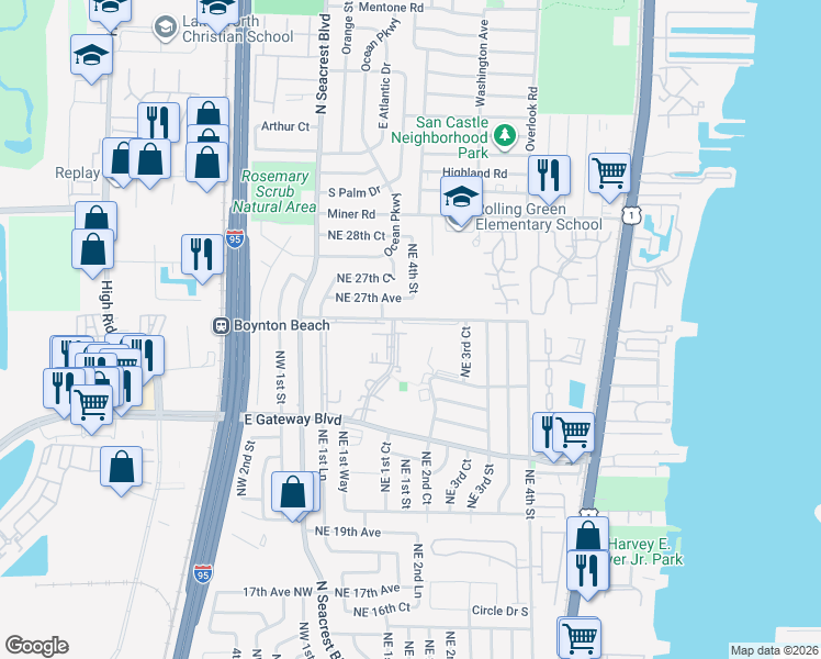 map of restaurants, bars, coffee shops, grocery stores, and more near 300 Northeast 26th Avenue in Boynton Beach