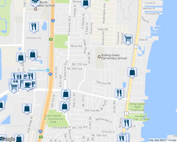 map of restaurants, bars, coffee shops, grocery stores, and more near 300 Northeast 26th Avenue in Boynton Beach
