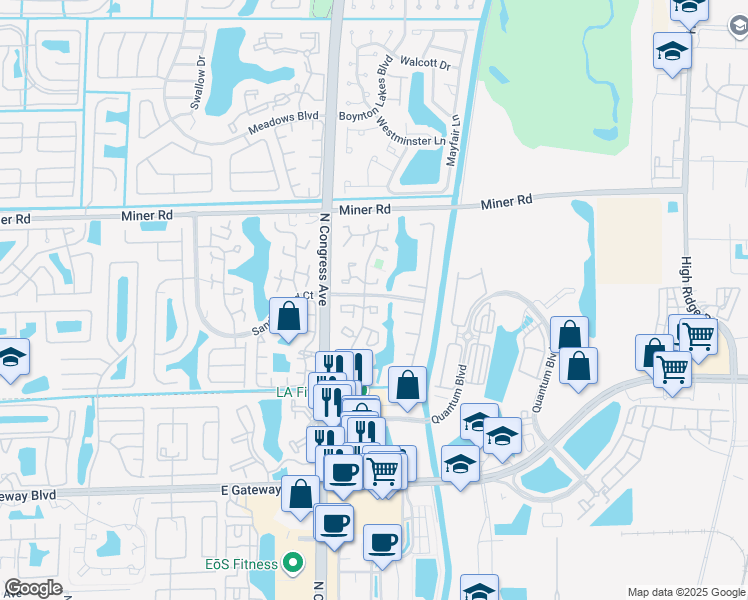 map of restaurants, bars, coffee shops, grocery stores, and more near 5 Vía De Casas Sur in Boynton Beach