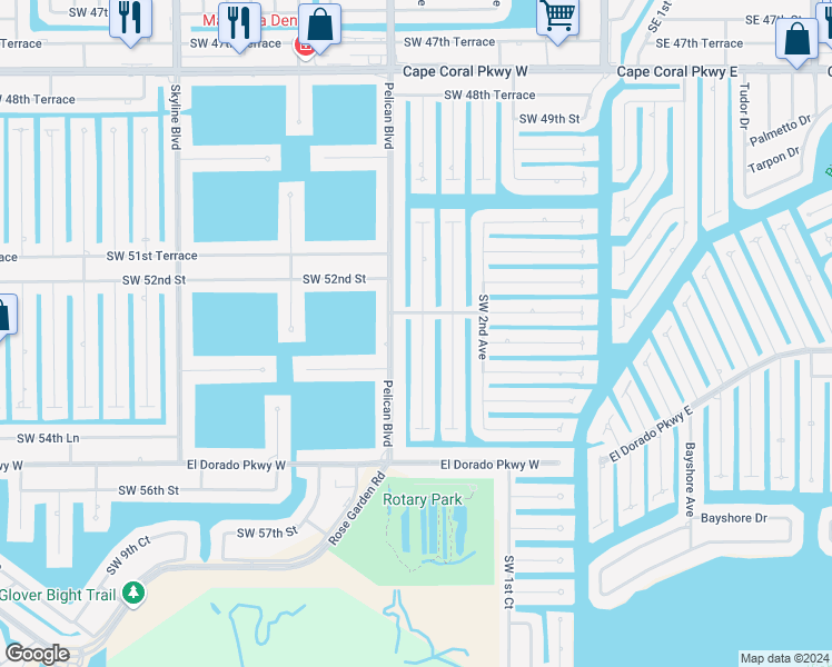 map of restaurants, bars, coffee shops, grocery stores, and more near 5236 Southwest 3rd Avenue in Cape Coral