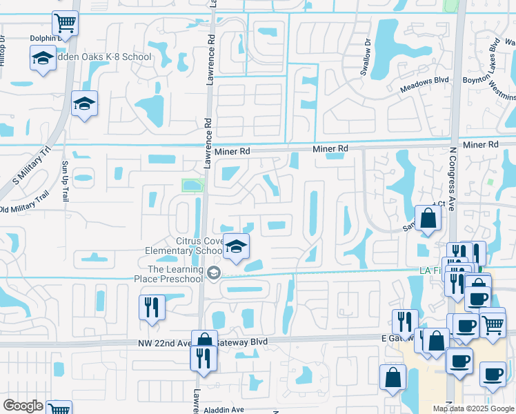 map of restaurants, bars, coffee shops, grocery stores, and more near 78 Citrus Park Lane in Boynton Beach