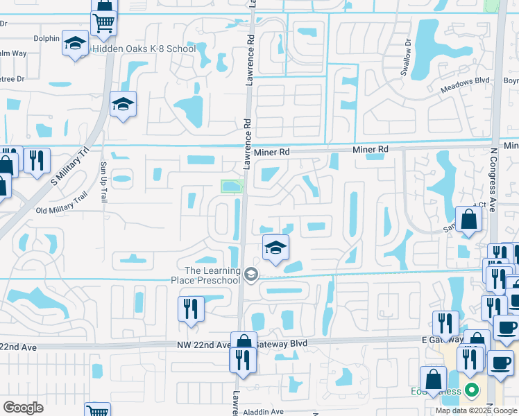 map of restaurants, bars, coffee shops, grocery stores, and more near 222 Citrus Trail in Boynton Beach