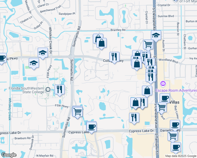 map of restaurants, bars, coffee shops, grocery stores, and more near 1788 Augusta Drive in Fort Myers