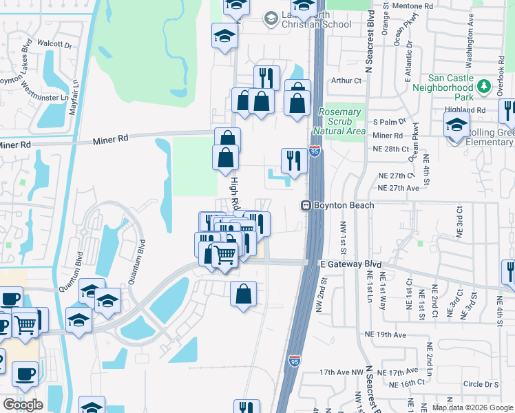 map of restaurants, bars, coffee shops, grocery stores, and more near 2507 Northwest 4th Court in Boynton Beach