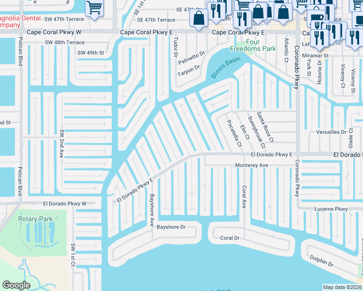 map of restaurants, bars, coffee shops, grocery stores, and more near 5258 Tamiami Court in Cape Coral
