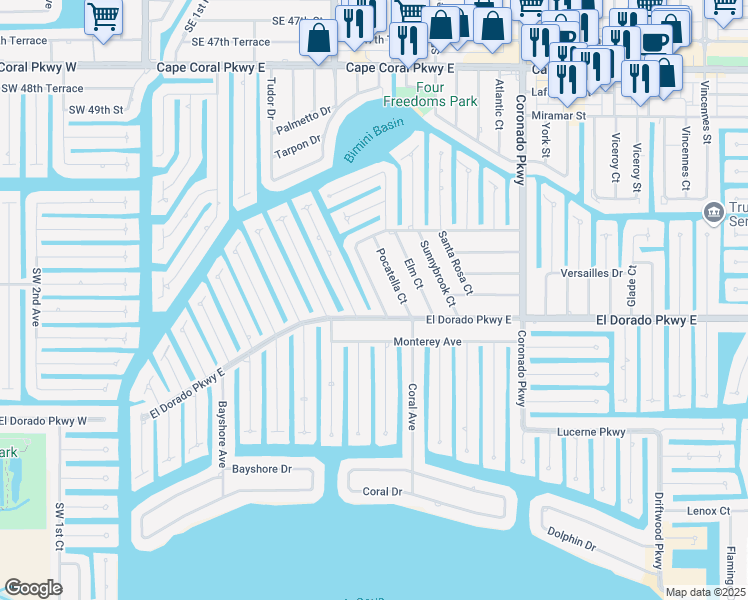 map of restaurants, bars, coffee shops, grocery stores, and more near 5240 Tower Drive in Cape Coral