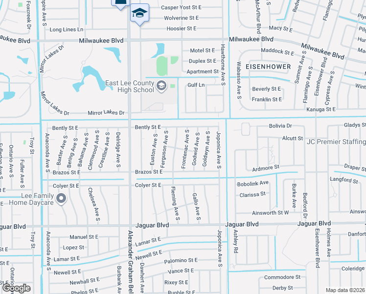 map of restaurants, bars, coffee shops, grocery stores, and more near 712 Frontenac Avenue South in Lehigh Acres