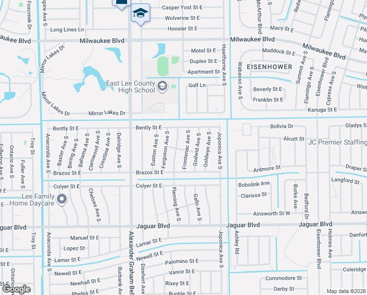 map of restaurants, bars, coffee shops, grocery stores, and more near 712 Frontenac Avenue South in Lehigh Acres