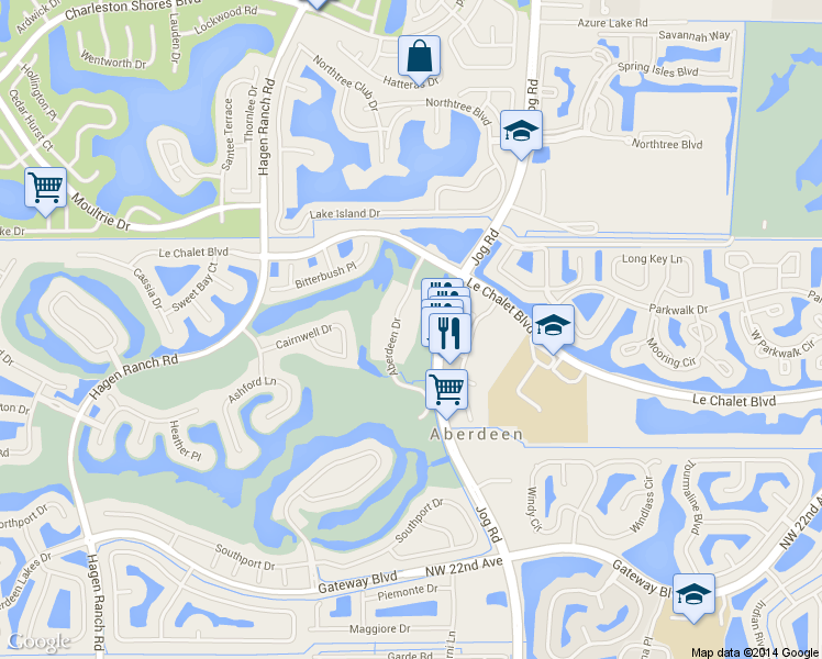 map of restaurants, bars, coffee shops, grocery stores, and more near 8034 Aberdeen Drive in Boynton Beach