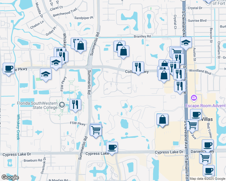 map of restaurants, bars, coffee shops, grocery stores, and more near 3329 New South Province Boulevard in Fort Myers