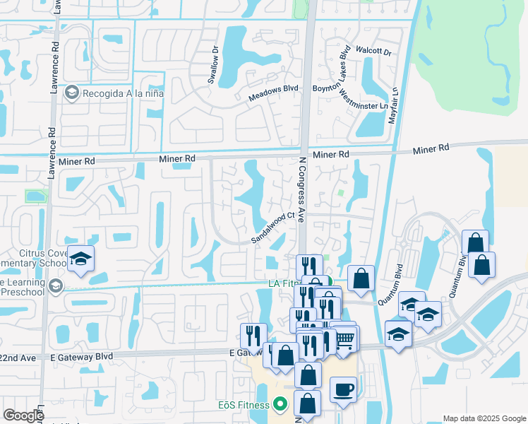 map of restaurants, bars, coffee shops, grocery stores, and more near 122 Live Oak Lane in Boynton Beach
