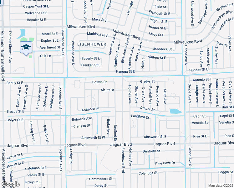 map of restaurants, bars, coffee shops, grocery stores, and more near 717 Bedford Drive in Lehigh Acres