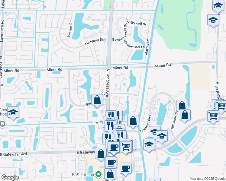 map of restaurants, bars, coffee shops, grocery stores, and more near 9 Vía De Casas Norte in Boynton Beach