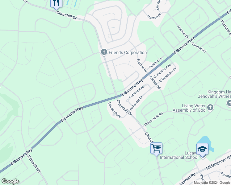map of restaurants, bars, coffee shops, grocery stores, and more near Churchill Drive in Freeport