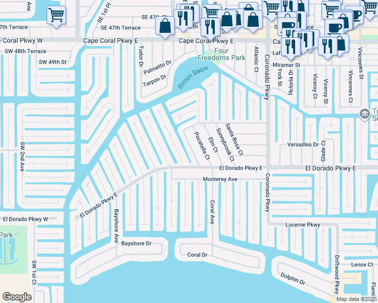 map of restaurants, bars, coffee shops, grocery stores, and more near 5232 Tower Drive in Cape Coral