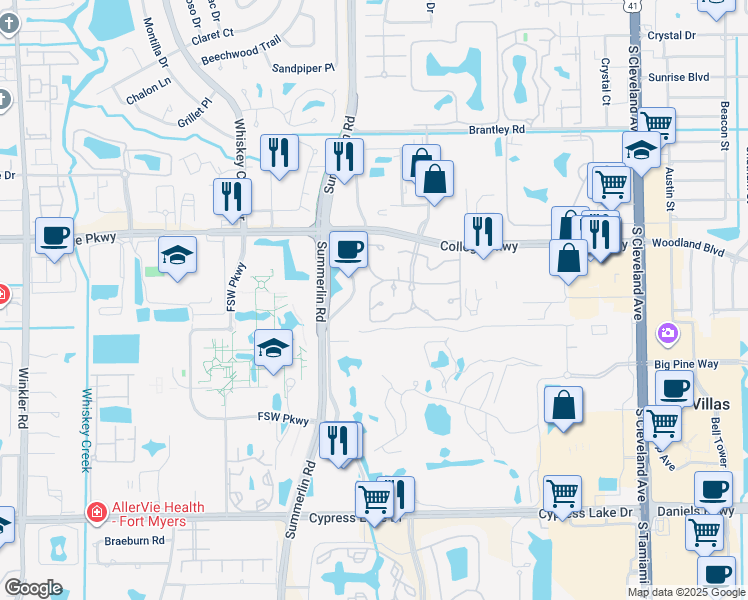 map of restaurants, bars, coffee shops, grocery stores, and more near 3369 Yukon Circle in Fort Myers