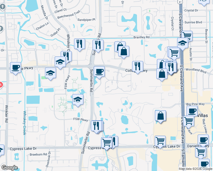 map of restaurants, bars, coffee shops, grocery stores, and more near 3369 Yukon Circle in Fort Myers
