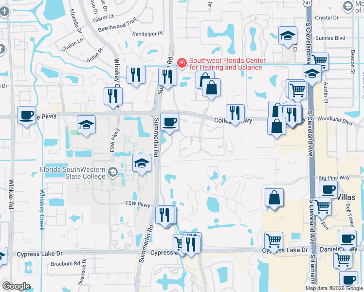 map of restaurants, bars, coffee shops, grocery stores, and more near 3369 Yukon Circle in Fort Myers