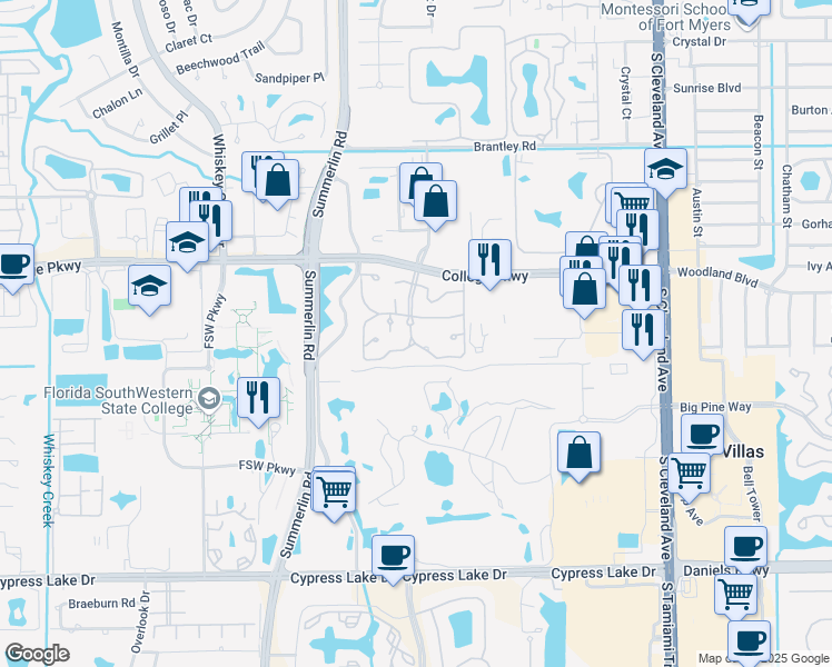 map of restaurants, bars, coffee shops, grocery stores, and more near 3329 New South Province Boulevard in Fort Myers