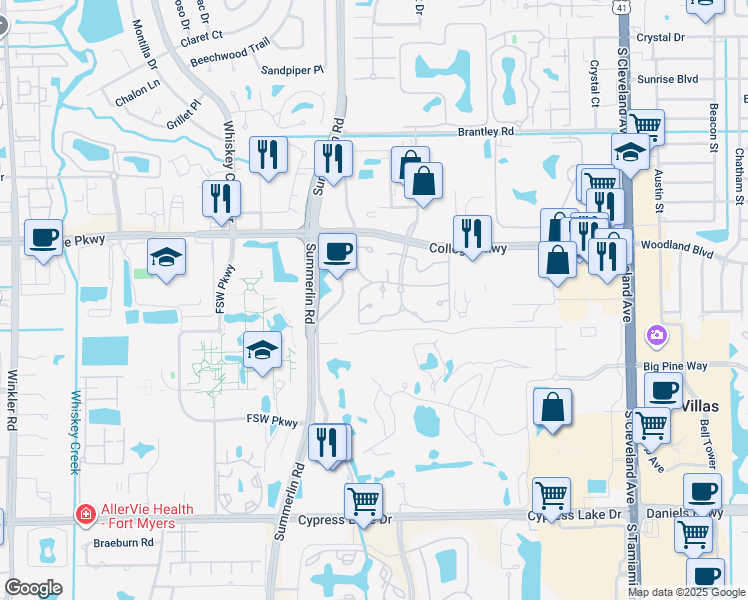 map of restaurants, bars, coffee shops, grocery stores, and more near 3329 New South Province Boulevard in Fort Myers