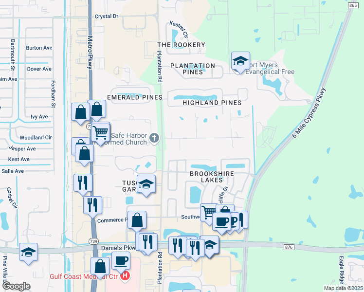map of restaurants, bars, coffee shops, grocery stores, and more near 6648 Magnolia Lane in Fort Myers